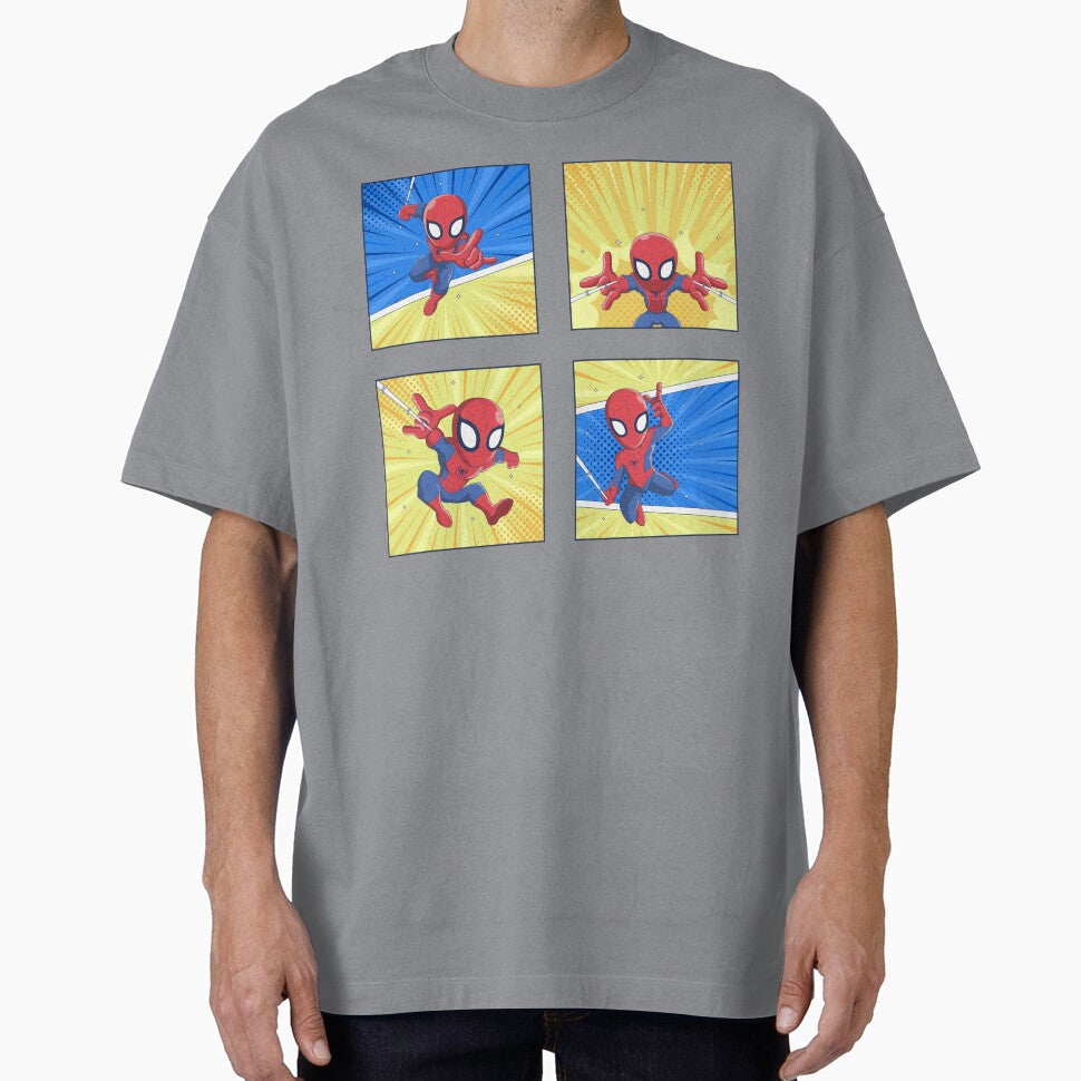 Cute Web Hero Comic Panels | Chibi Superhero Action Set | Kids Cartoon Wall Art & Sticker Design Graphic T-Shirt