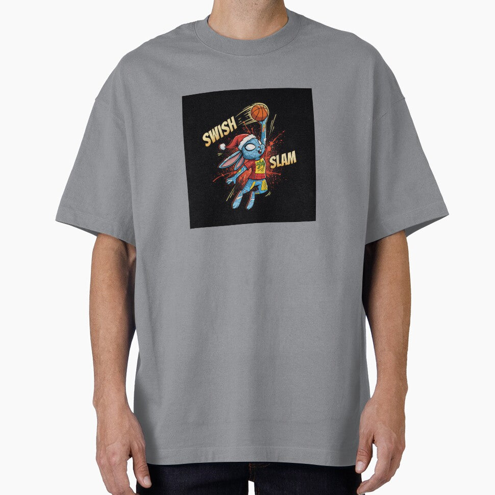 Cute Christmas bunny slam dunking a basketball Graphic T-Shirt