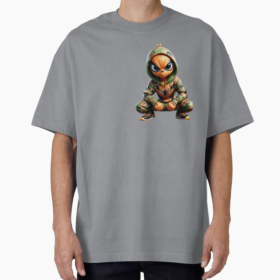 Cartoon camo orange spiderman character Casual Print T-Shirt