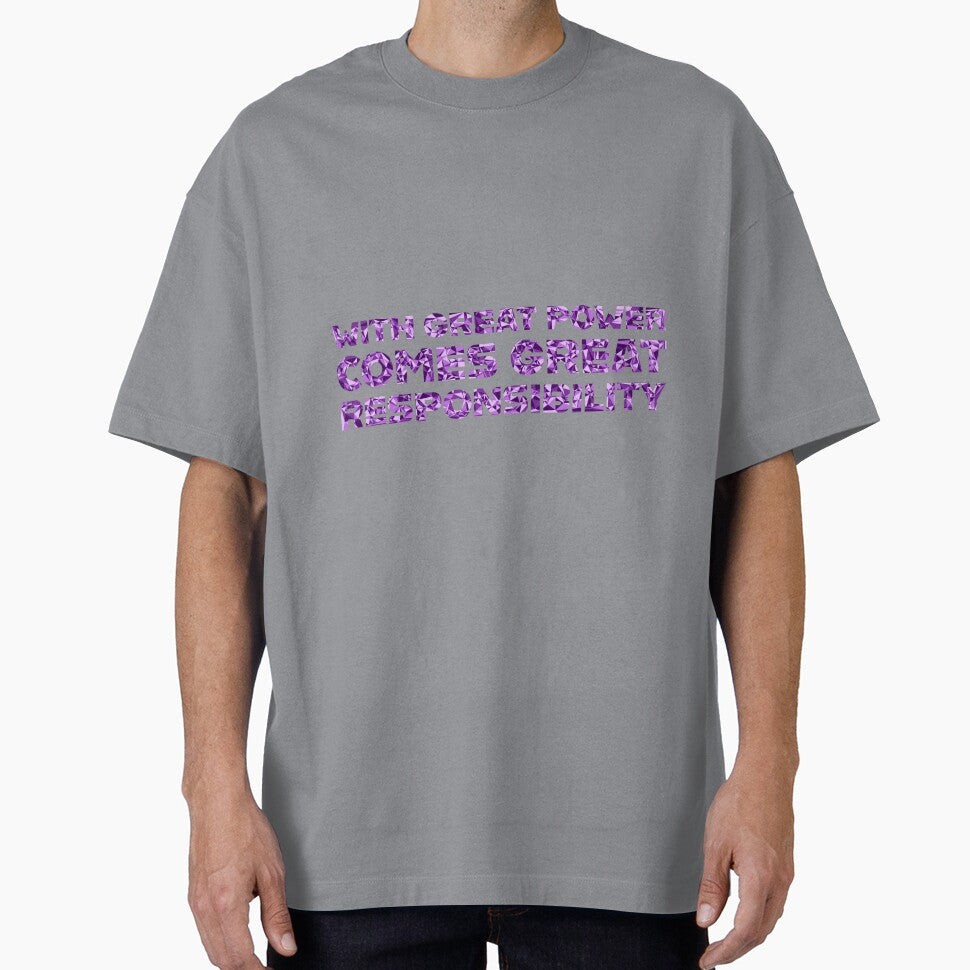 "With Great Power Comes Great Responsibilty" Inspirational Quote Purple Triangular Mosaic Design Classic Graphic Shirt