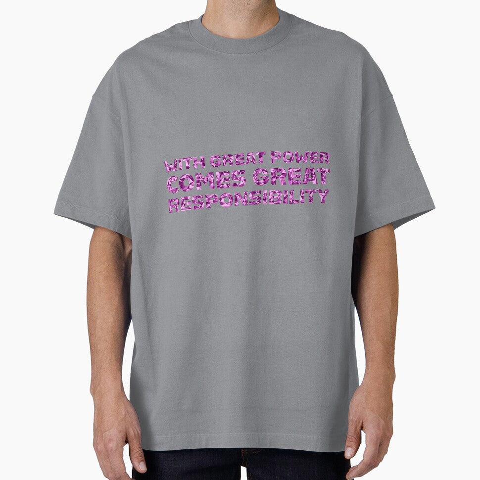 "With Great Power Comes Great Responsibilty" Inspirational Quote Pink Triangular Mosaic Design Retro Style Tee
