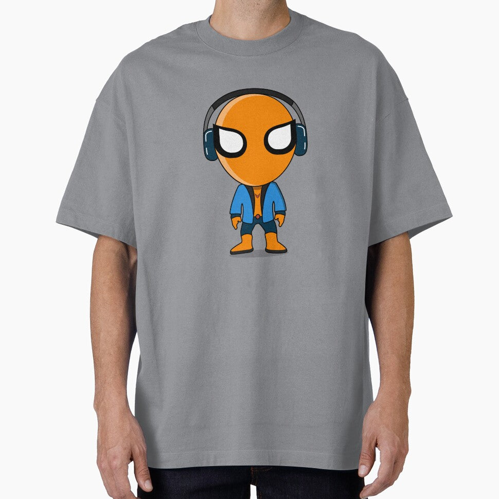 Cute Orange Superhero DJ Mascot Sticker | Chibi Music Lover Cartoon Character Everyday Graphic Tee