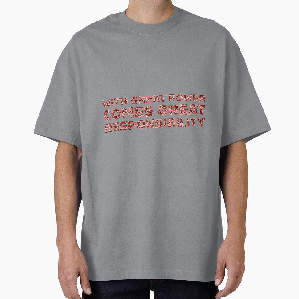 "With Great Power Comes Great Responsibilty" Inspirational Quote Red Triangular Mosaic Design Retro Style Tee