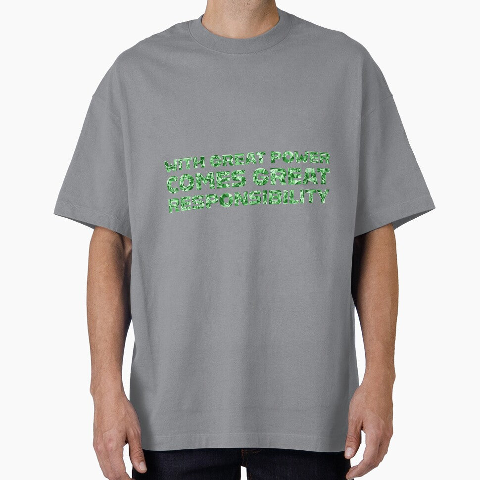 "With Great Power Comes Great Responsibilty" Inspirational Quote Green Triangular Mosaic Design Vintage-Inspired T-Shirt