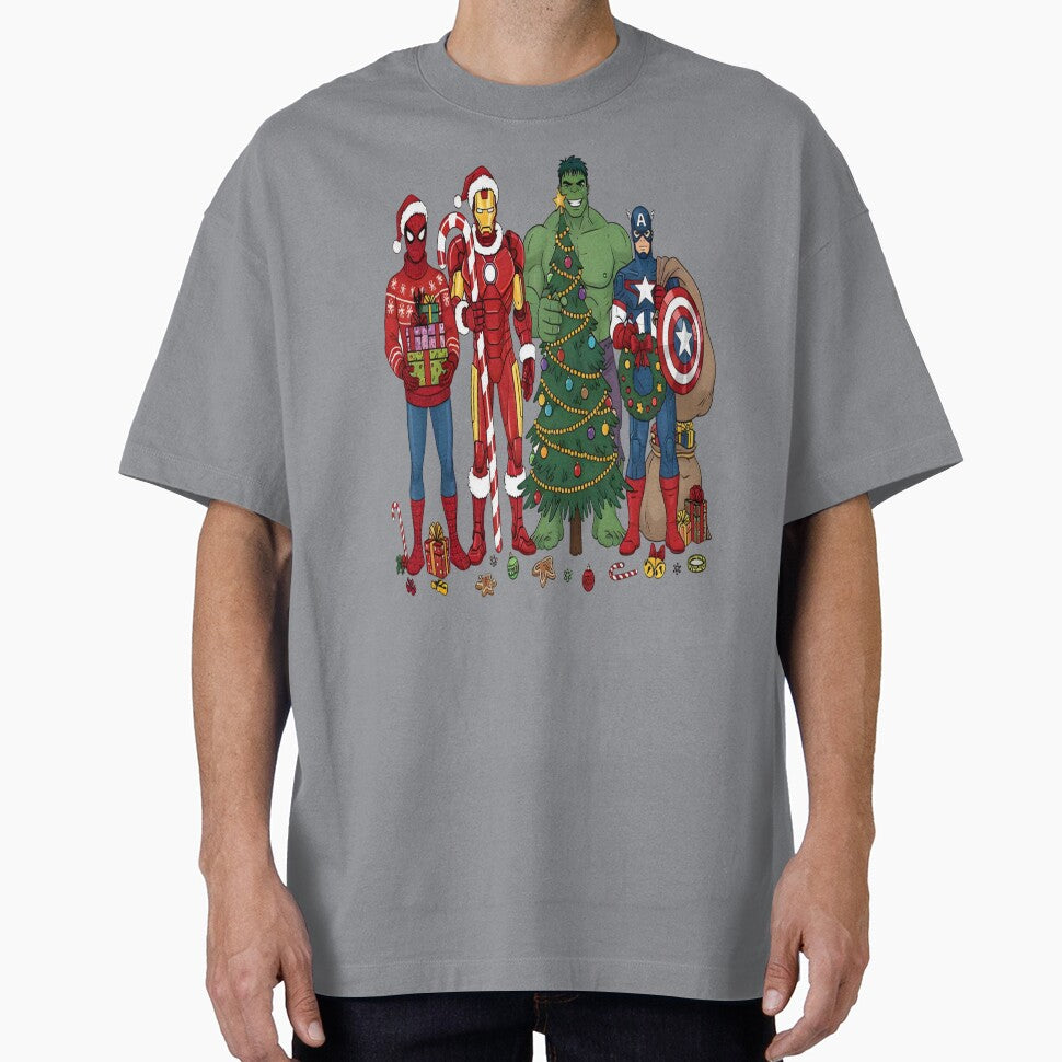 Christmas Superhero, Funny Marvel Fall, Superhero Holiday, Cartoon Character Top Casual Print T-Shirt