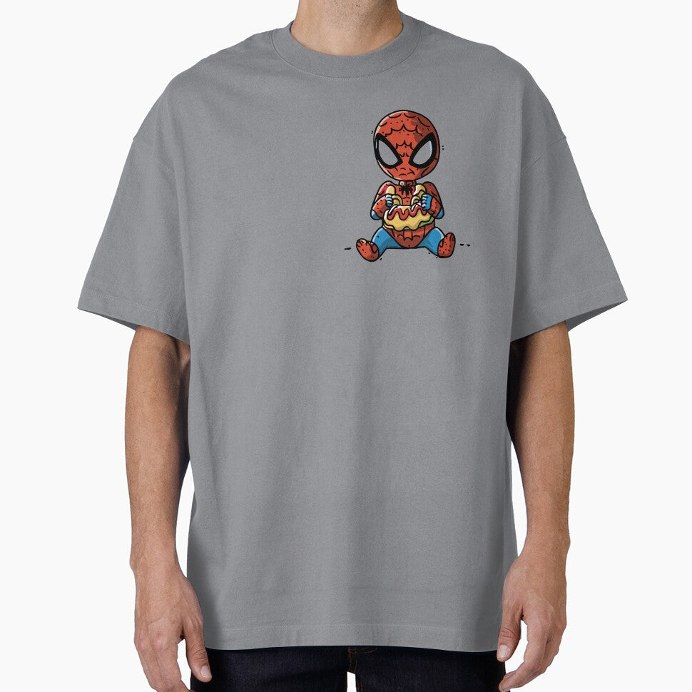 Baby Spider Spidey Munching a Hotdog - Trendy Hilarious Comic Spider Art Eating Food Meme Cartoon Costume Graphic T-Shirt