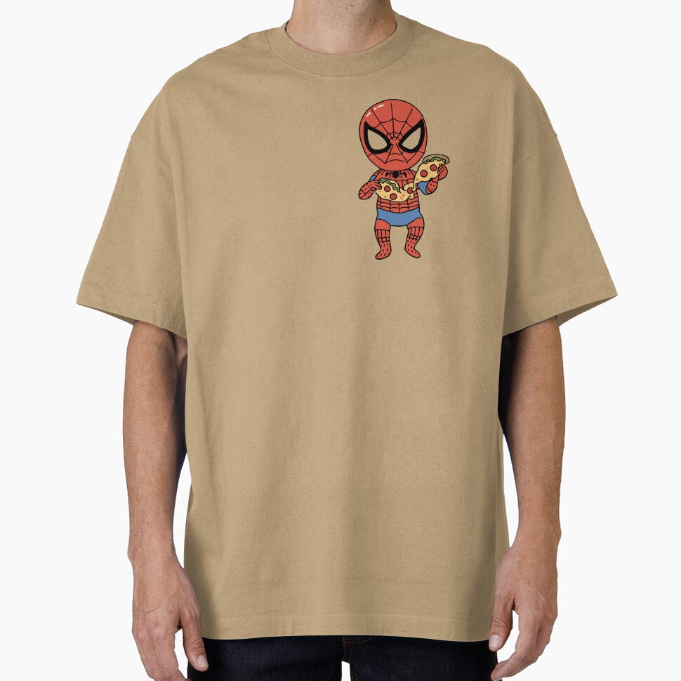 Baby Spidey Munching Pizza - Trendy Hilarious Comic Spider Art Eating Food Meme Cartoon Costume Casual Print T-Shirt