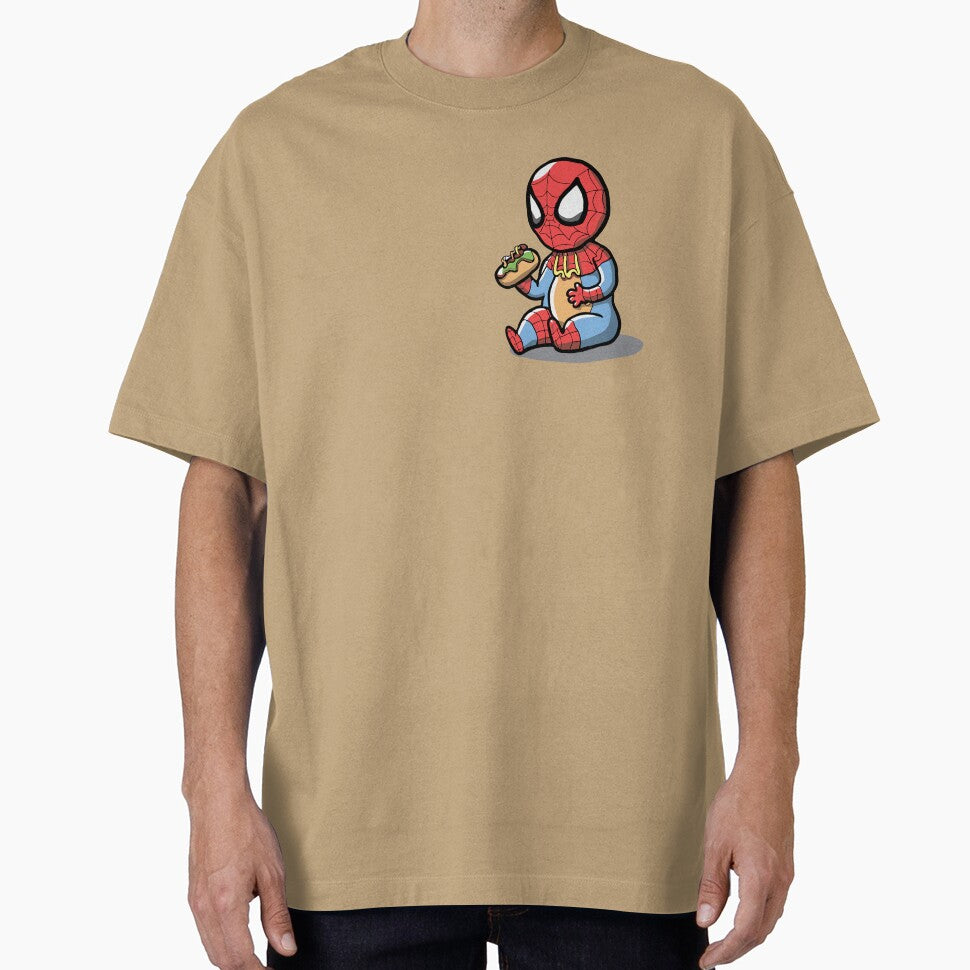 Baby Spider Spidey Munching a Hotdog - Trendy Hilarious Comic Spider Art Eating Food Meme Cartoon Costume Retro Style Tee