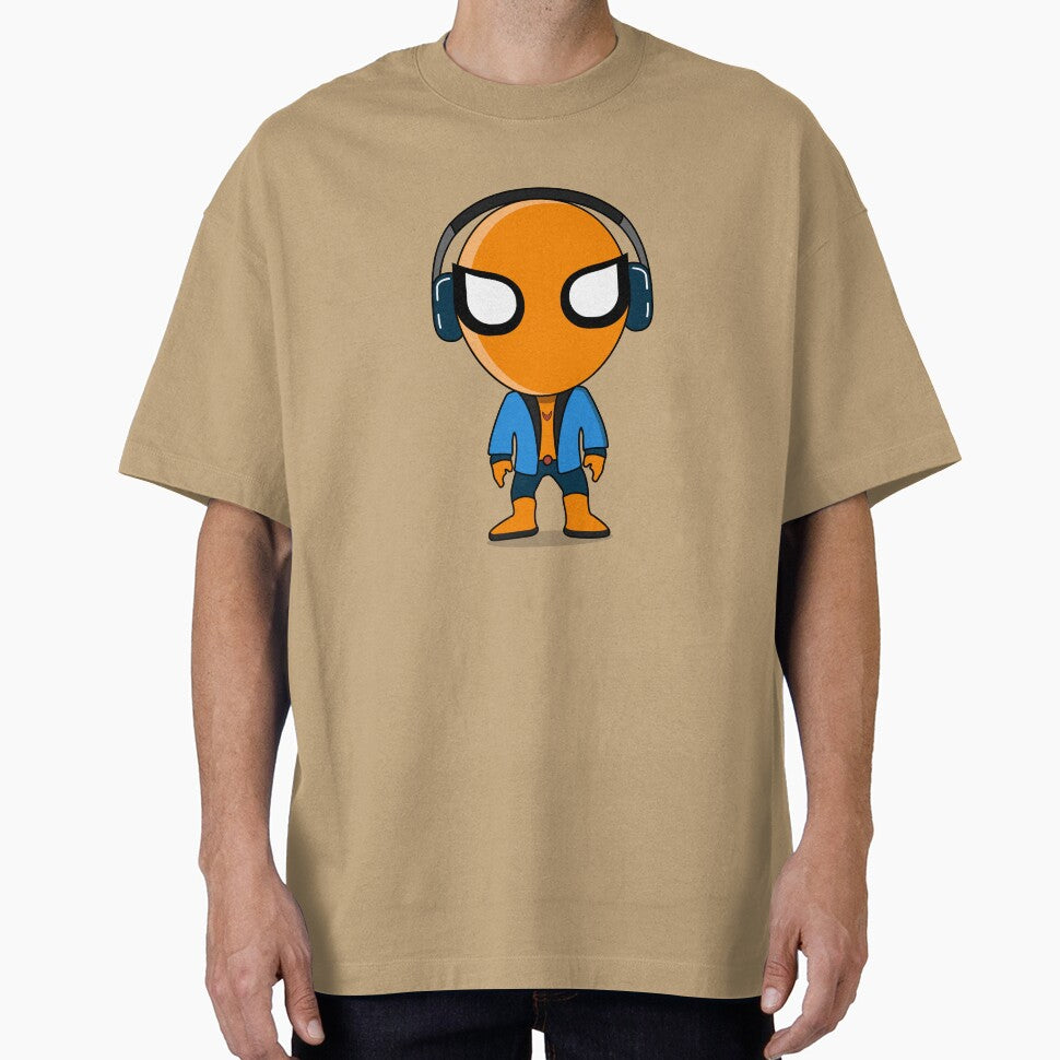 Cute Orange Superhero DJ Mascot Sticker | Chibi Music Lover Cartoon Character Everyday Graphic Tee