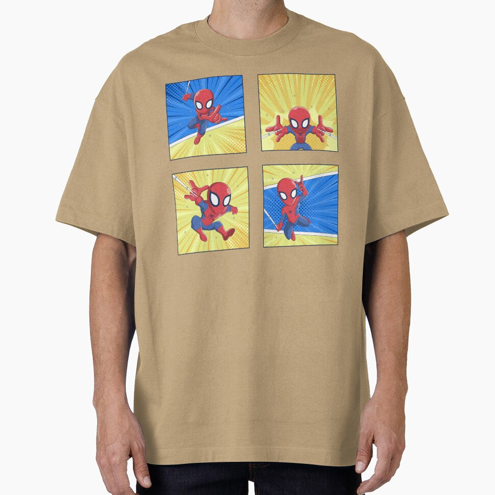 Cute Web Hero Comic Panels | Chibi Superhero Action Set | Kids Cartoon Wall Art & Sticker Design Graphic T-Shirt