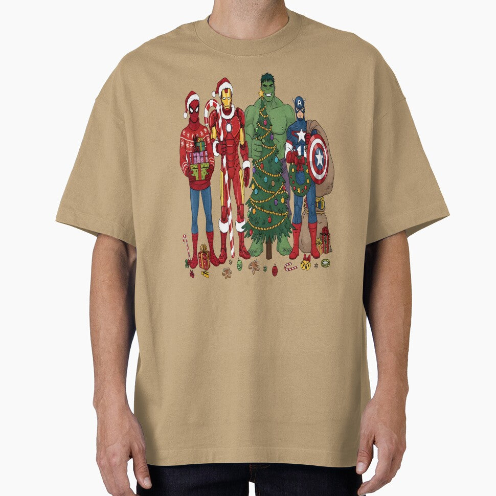 Christmas Superhero, Funny Marvel Fall, Superhero Holiday, Cartoon Character Top Casual Print T-Shirt
