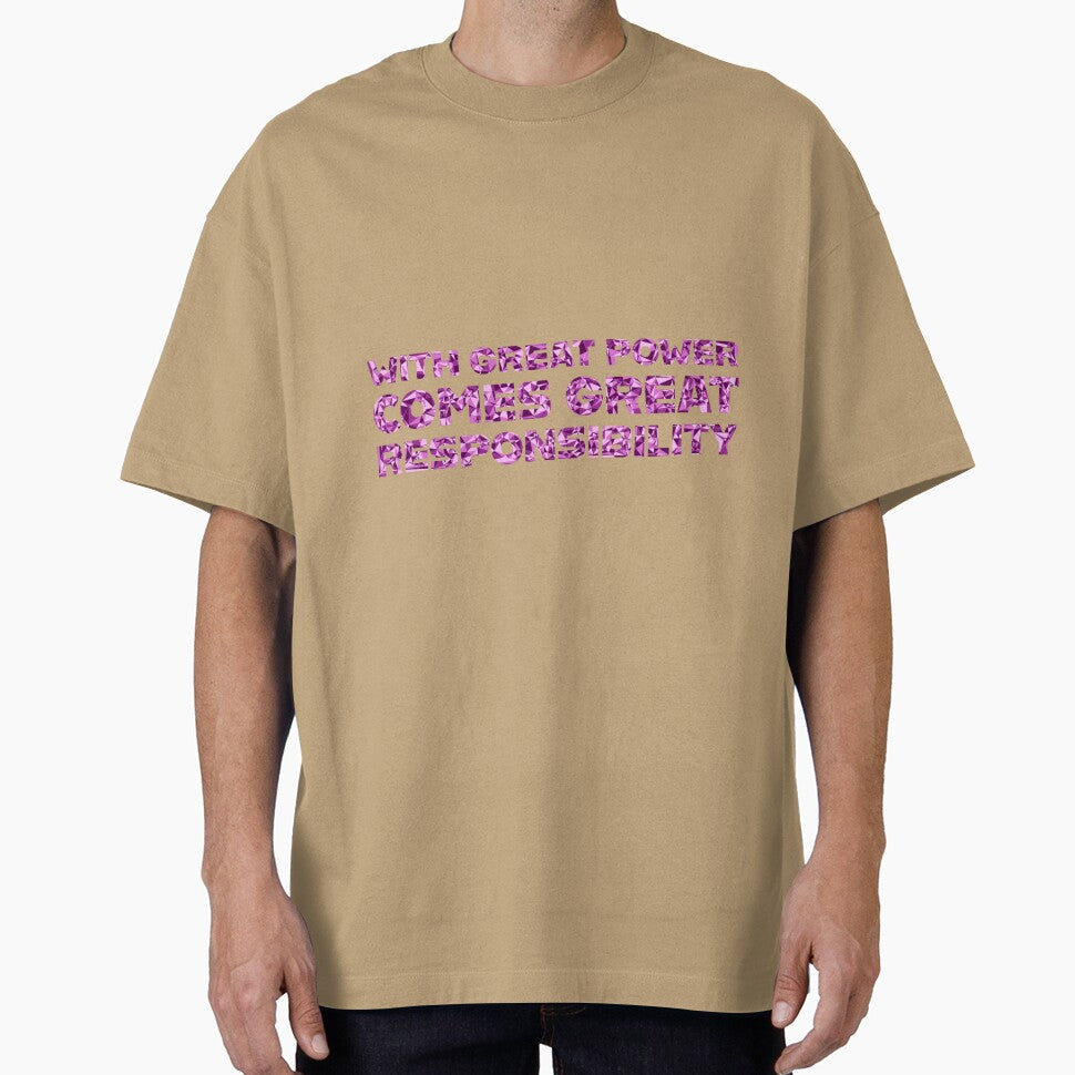 "With Great Power Comes Great Responsibilty" Inspirational Quote Pink Triangular Mosaic Design Retro Style Tee