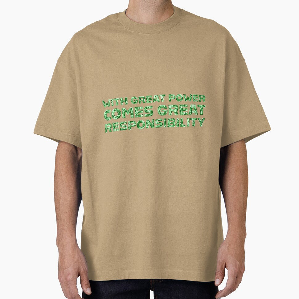 "With Great Power Comes Great Responsibilty" Inspirational Quote Green Triangular Mosaic Design Vintage-Inspired T-Shirt