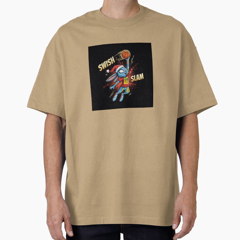Cute Christmas bunny slam dunking a basketball Graphic T-Shirt