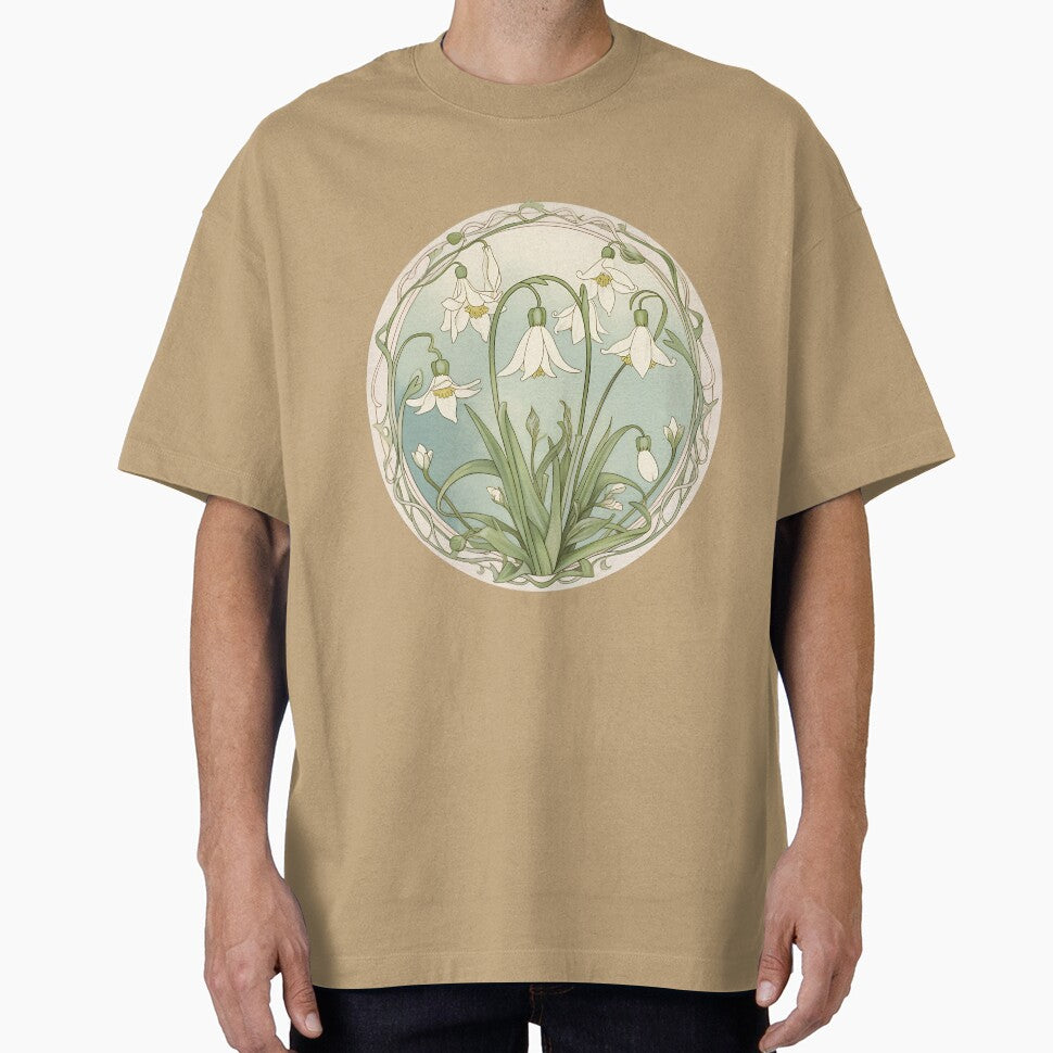 Art Nouveau Inspired Blooming Spring Snowdrops Retro Style Tee