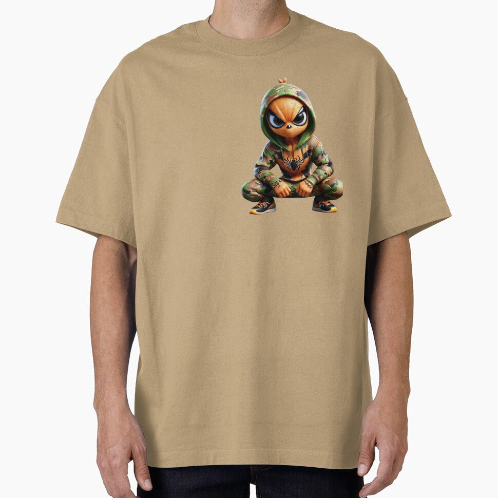 Cartoon camo orange spiderman character Casual Print T-Shirt