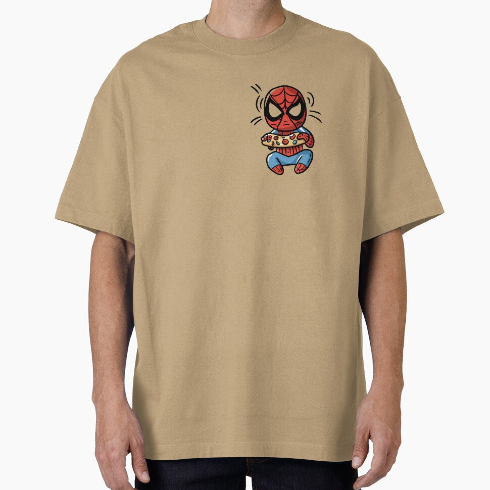 Baby Spidey Munching Pizza - Trendy Hilarious Comic Spider Art Eating Food Meme Cartoon Costume Vintage-Inspired T-Shirt