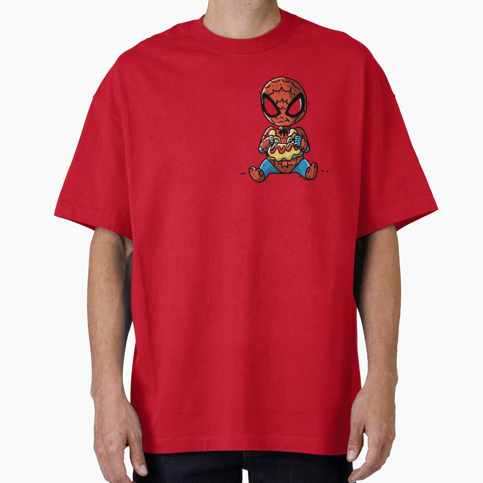 Baby Spider Spidey Munching a Hotdog - Trendy Hilarious Comic Spider Art Eating Food Meme Cartoon Costume Graphic T-Shirt