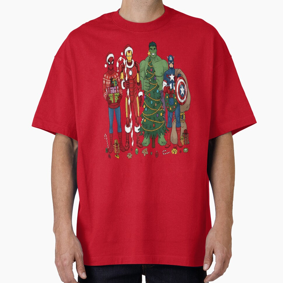 Christmas Superhero, Funny Marvel Fall, Superhero Holiday, Cartoon Character Top Casual Print T-Shirt