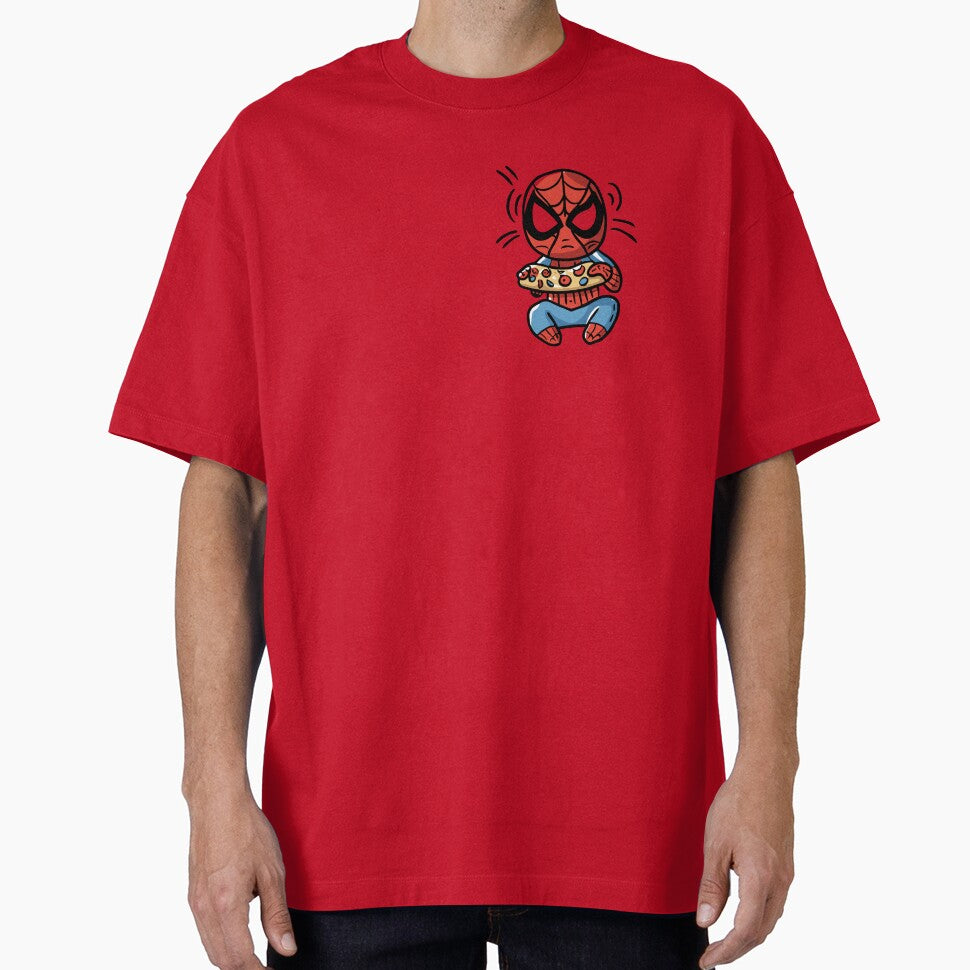 Baby Spidey Munching Pizza - Trendy Hilarious Comic Spider Art Eating Food Meme Cartoon Costume Vintage-Inspired T-Shirt