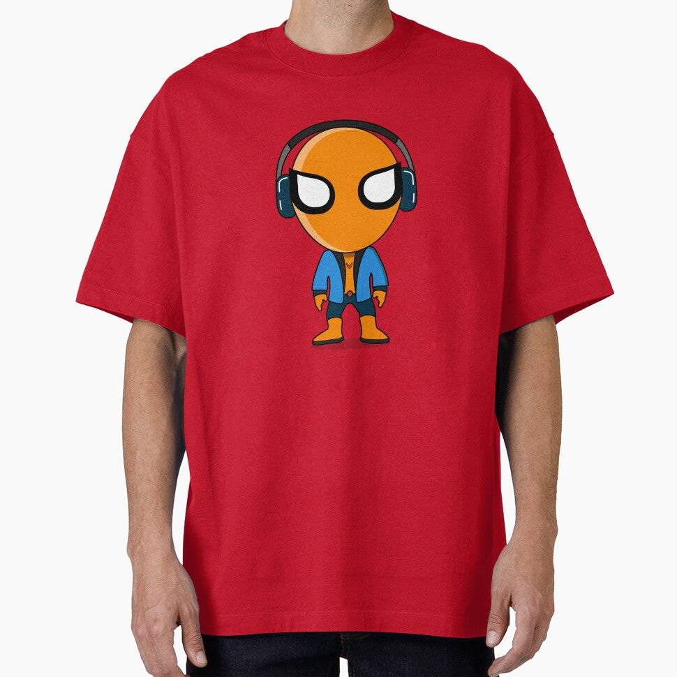 Cute Orange Superhero DJ Mascot Sticker | Chibi Music Lover Cartoon Character Everyday Graphic Tee