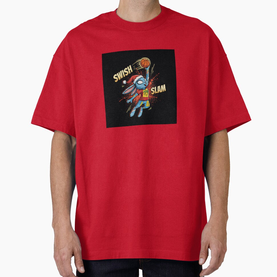 Cute Christmas bunny slam dunking a basketball Graphic T-Shirt