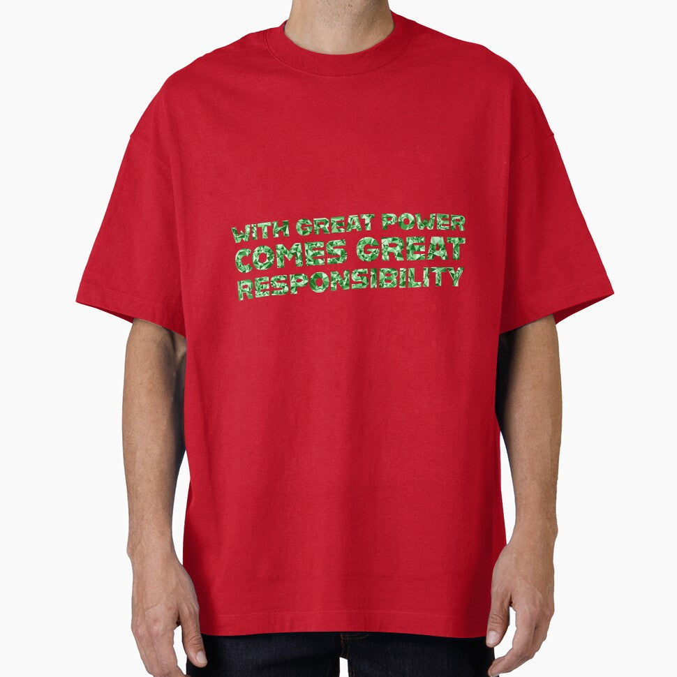 "With Great Power Comes Great Responsibilty" Inspirational Quote Green Triangular Mosaic Design Vintage-Inspired T-Shirt