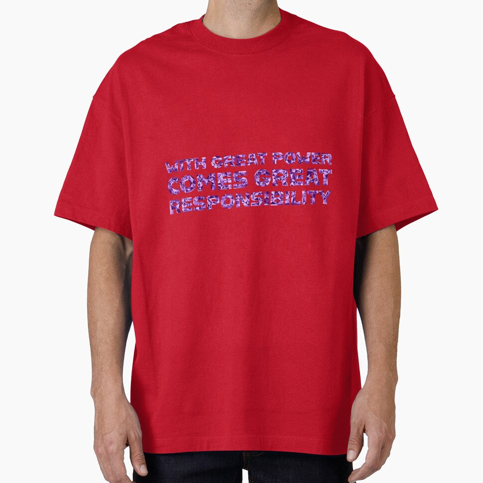 "With Great Power Comes Great Responsibilty" Inspirational Quote Purple Triangular Mosaic Design Classic Graphic Shirt