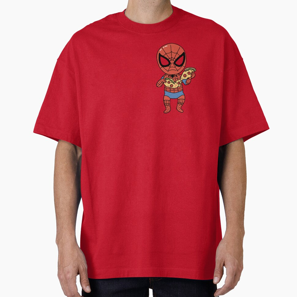 Baby Spidey Munching Pizza - Trendy Hilarious Comic Spider Art Eating Food Meme Cartoon Costume Casual Print T-Shirt