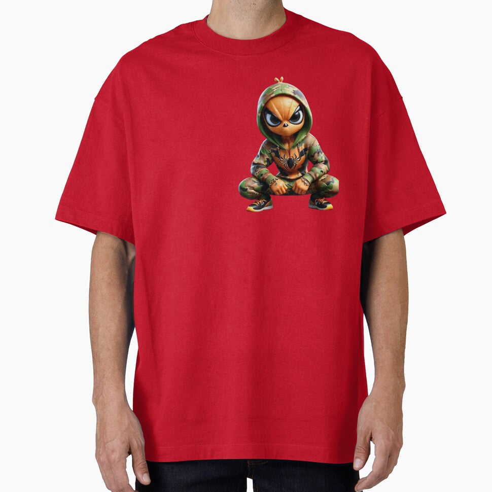 Cartoon camo orange spiderman character Casual Print T-Shirt
