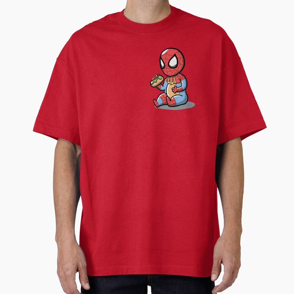 Baby Spider Spidey Munching a Hotdog - Trendy Hilarious Comic Spider Art Eating Food Meme Cartoon Costume Retro Style Tee