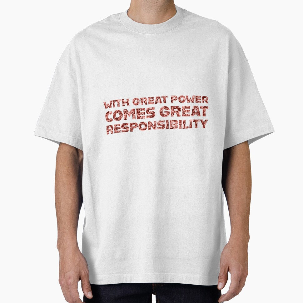 "With Great Power Comes Great Responsibilty" Inspirational Quote Red Triangular Mosaic Design Retro Style Tee