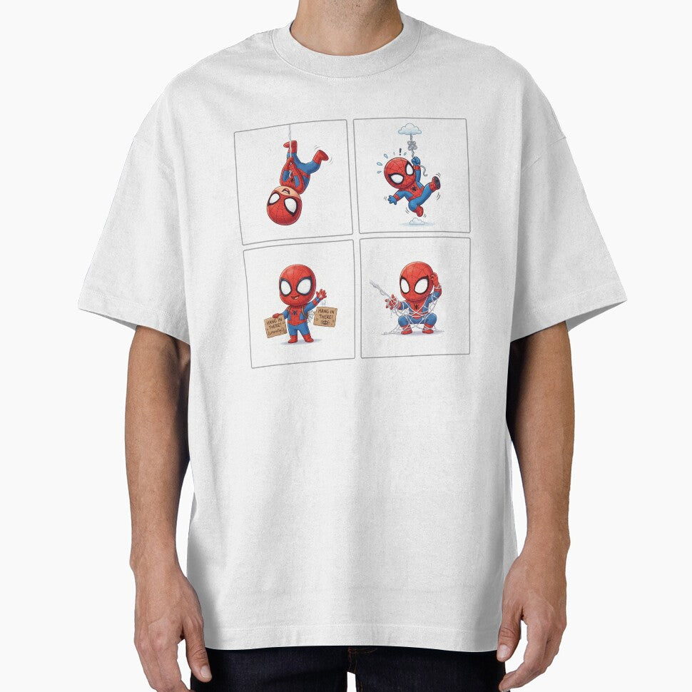 Cute Web Hero Motivational Set | Hang In There Cartoon Superhero | Funny Chibi Character Bundle Retro Style Tee