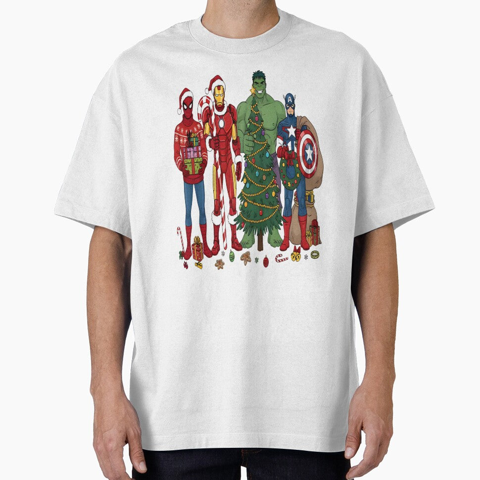 Christmas Superhero, Funny Marvel Fall, Superhero Holiday, Cartoon Character Top Casual Print T-Shirt