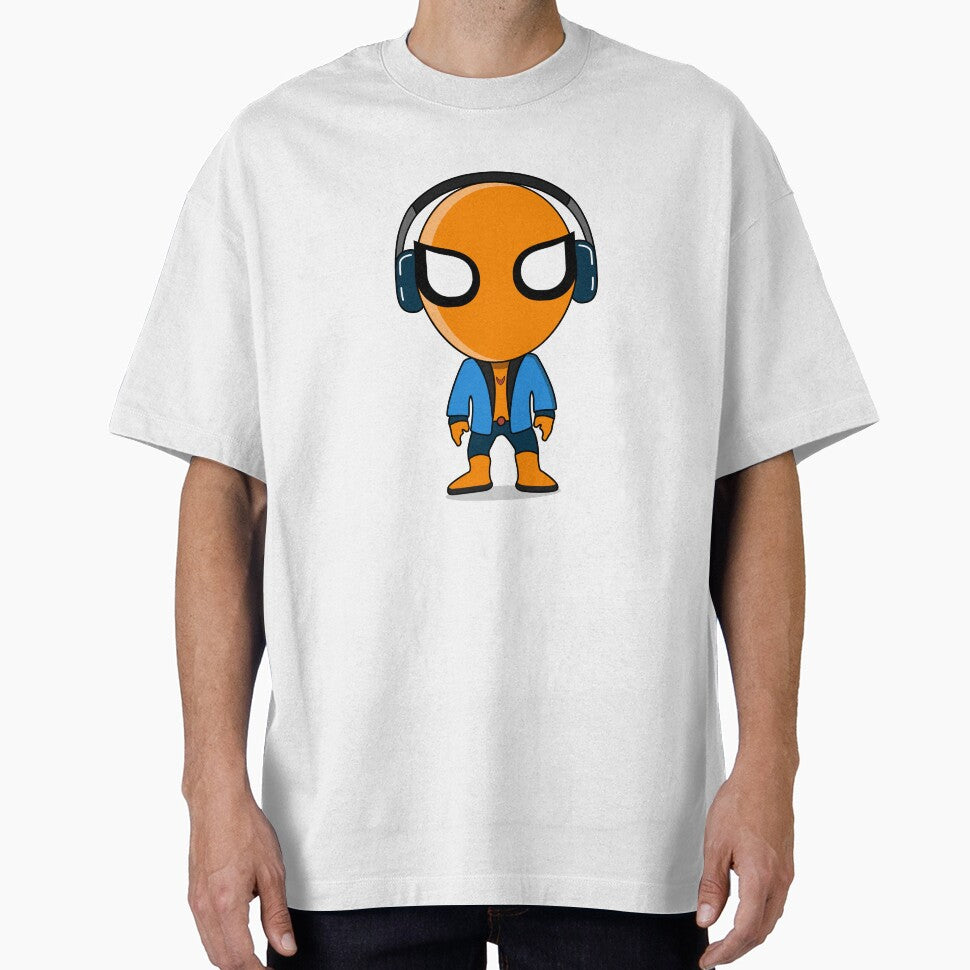 Cute Orange Superhero DJ Mascot Sticker | Chibi Music Lover Cartoon Character Everyday Graphic Tee