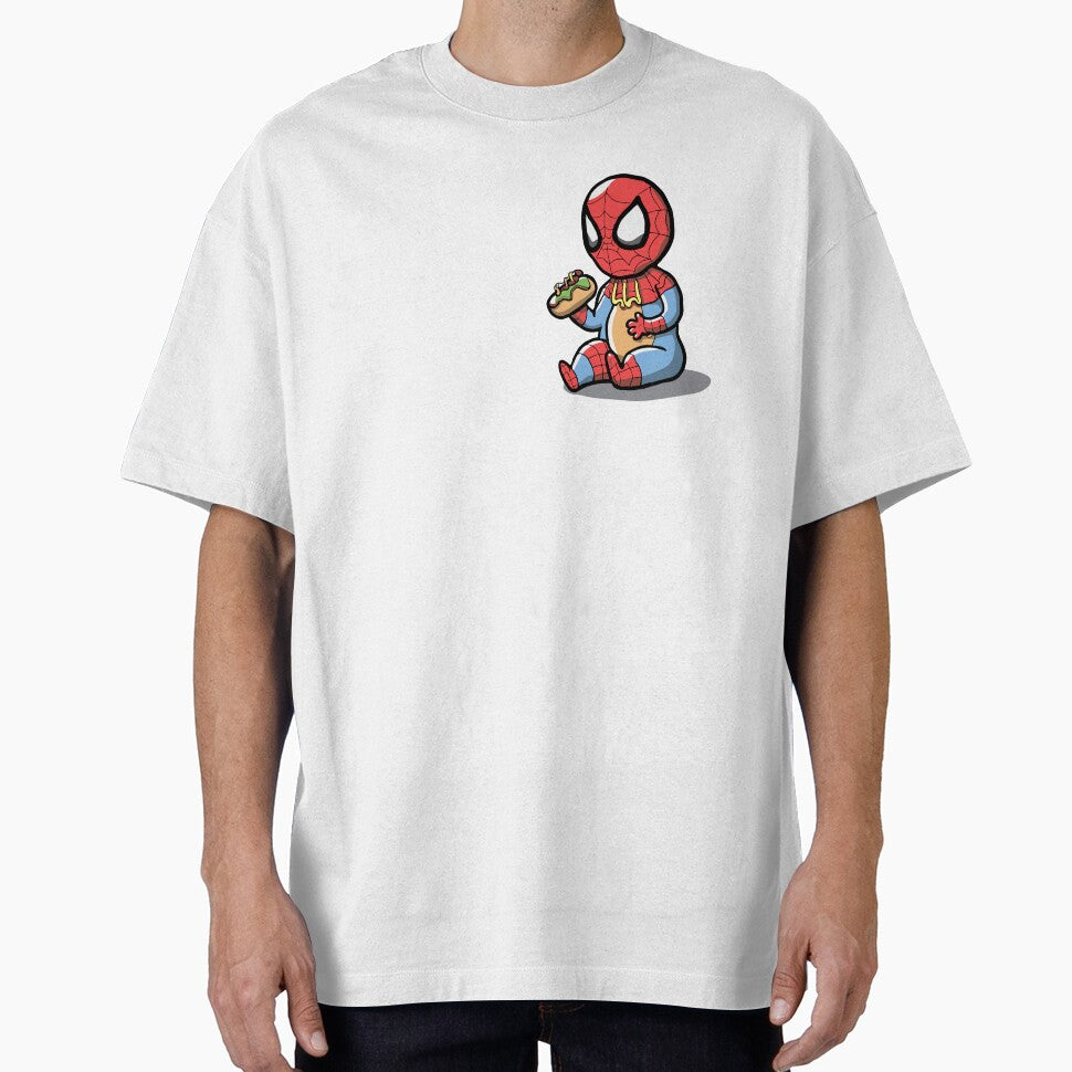 Baby Spider Spidey Munching a Hotdog - Trendy Hilarious Comic Spider Art Eating Food Meme Cartoon Costume Retro Style Tee