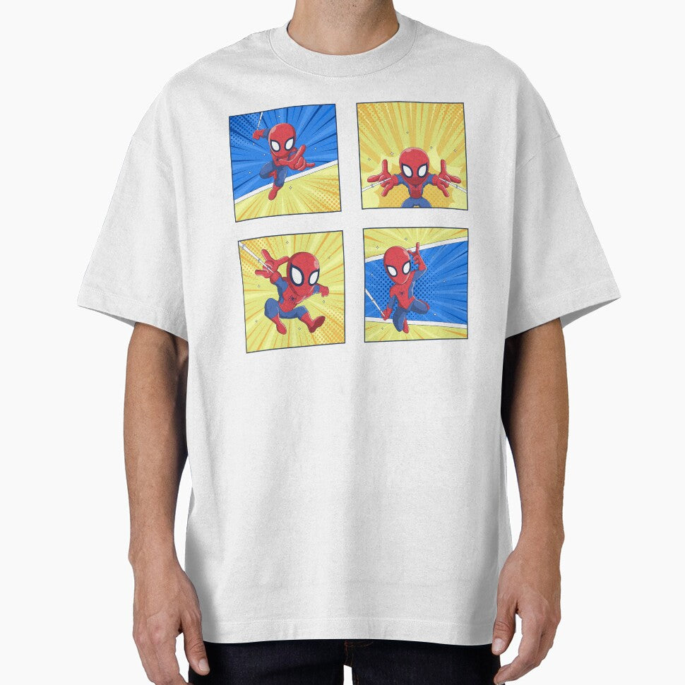 Cute Web Hero Comic Panels | Chibi Superhero Action Set | Kids Cartoon Wall Art & Sticker Design Graphic T-Shirt