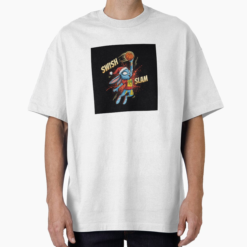 Cute Christmas bunny slam dunking a basketball Graphic T-Shirt