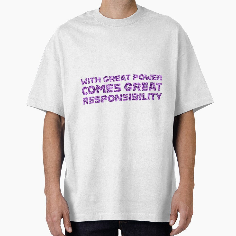 "With Great Power Comes Great Responsibilty" Inspirational Quote Purple Triangular Mosaic Design Classic Graphic Shirt