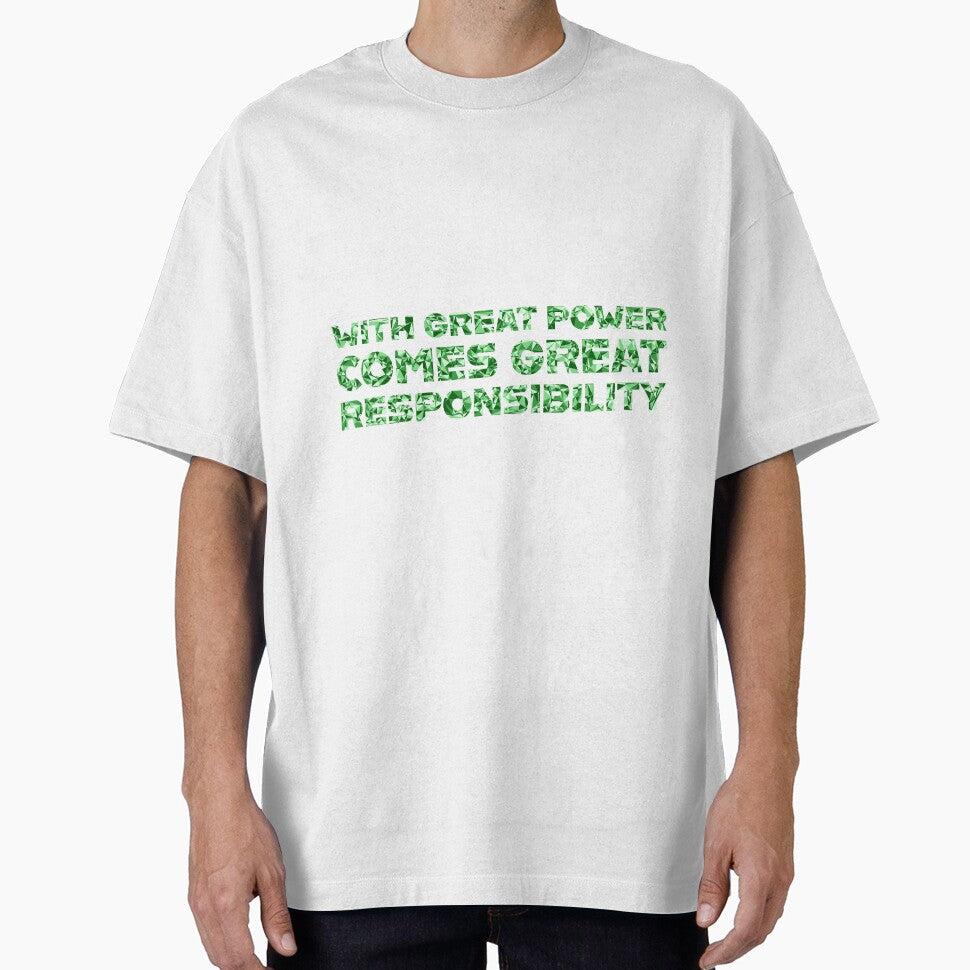 "With Great Power Comes Great Responsibilty" Inspirational Quote Green Triangular Mosaic Design Vintage-Inspired T-Shirt