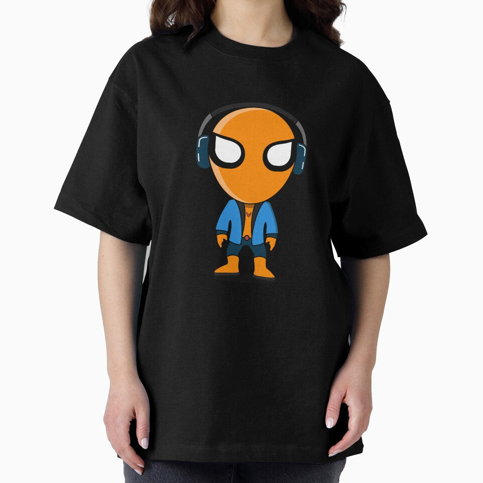 Cute Orange Superhero DJ Mascot Sticker | Chibi Music Lover Cartoon Character Everyday Graphic Tee