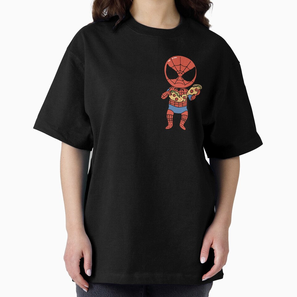 Baby Spidey Munching Pizza - Trendy Hilarious Comic Spider Art Eating Food Meme Cartoon Costume Casual Print T-Shirt