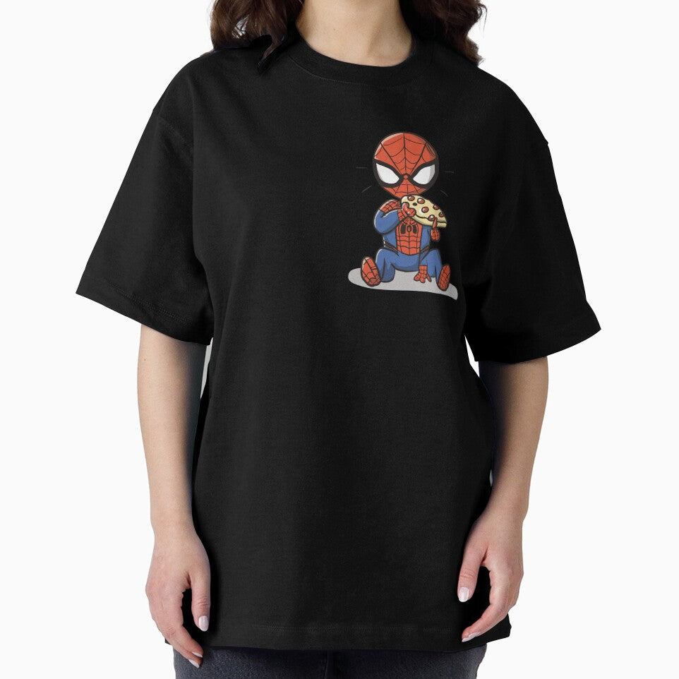 Baby Spidey Munching Pizza - Trendy Hilarious Comic Spider Art Eating Food Meme Cartoon Costume Classic Graphic Shirt
