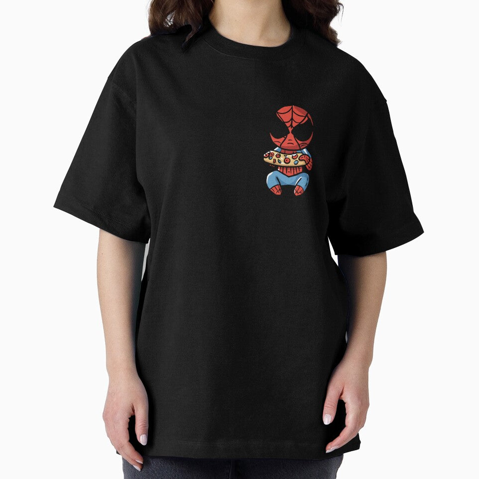 Baby Spidey Munching Pizza - Trendy Hilarious Comic Spider Art Eating Food Meme Cartoon Costume Vintage-Inspired T-Shirt