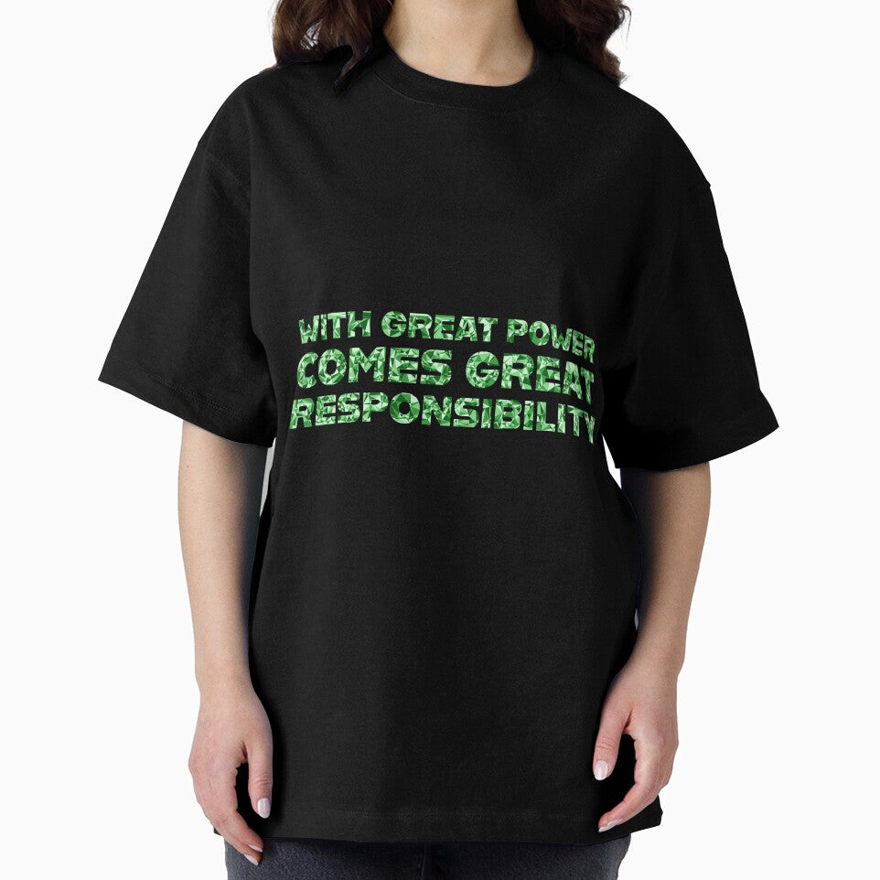 "With Great Power Comes Great Responsibilty" Inspirational Quote Green Triangular Mosaic Design Vintage-Inspired T-Shirt