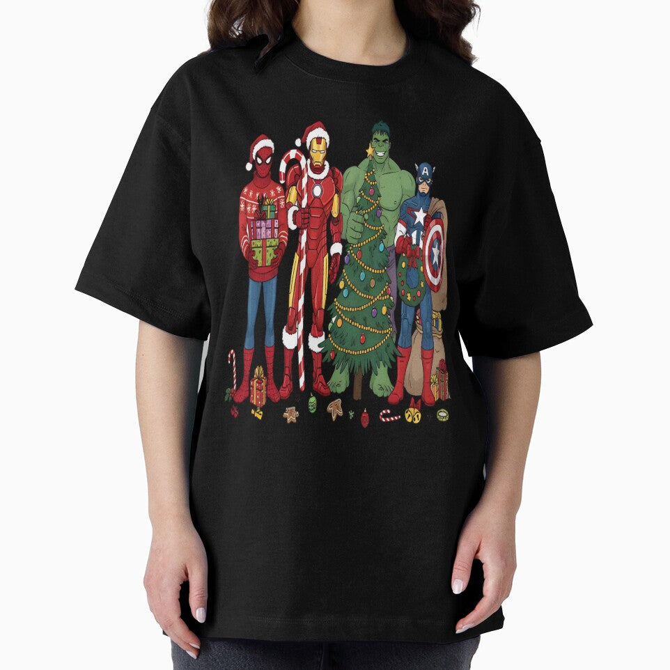 Christmas Superhero, Funny Marvel Fall, Superhero Holiday, Cartoon Character Top Casual Print T-Shirt