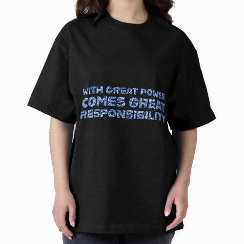"With Great Power Comes Great Responsibilty" Inspirational Quote Blue Triangular Mosaic Design Casual Print T-Shirt