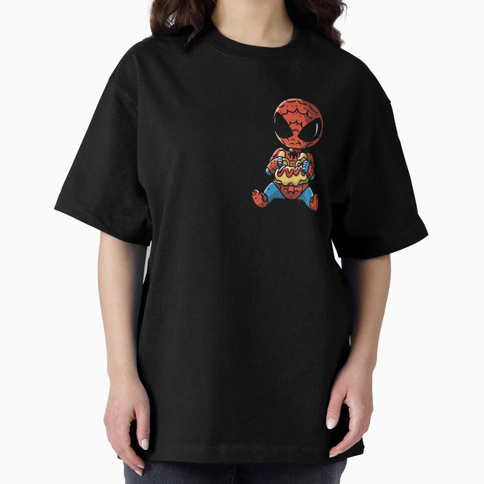 Baby Spider Spidey Munching a Hotdog - Trendy Hilarious Comic Spider Art Eating Food Meme Cartoon Costume Graphic T-Shirt
