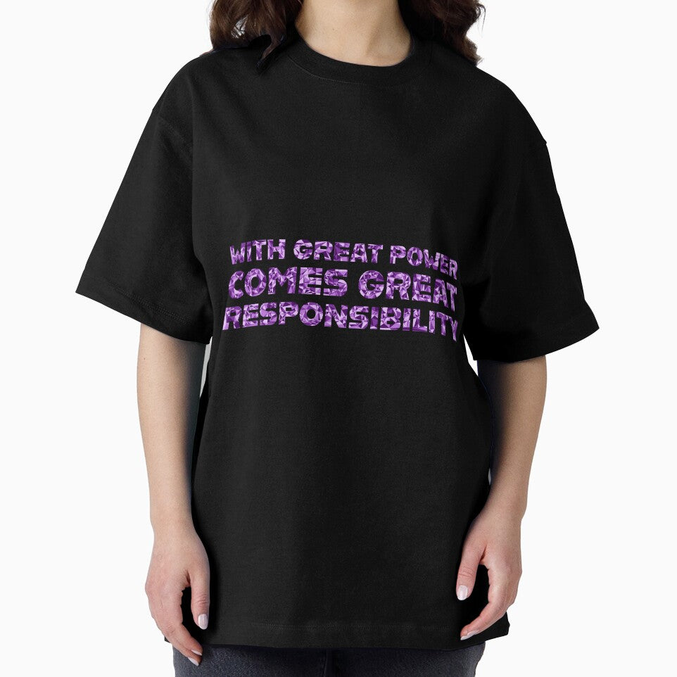 "With Great Power Comes Great Responsibilty" Inspirational Quote Purple Triangular Mosaic Design Classic Graphic Shirt