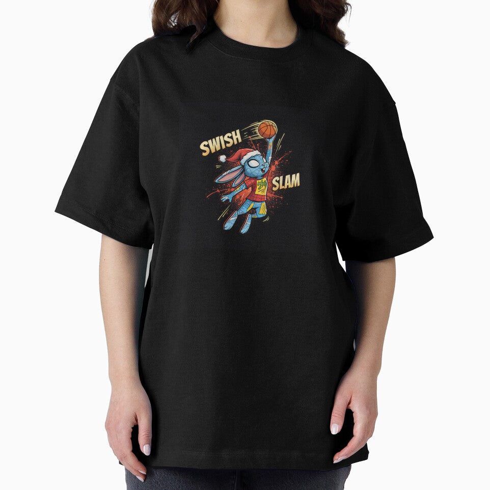 Cute Christmas bunny slam dunking a basketball Graphic T-Shirt
